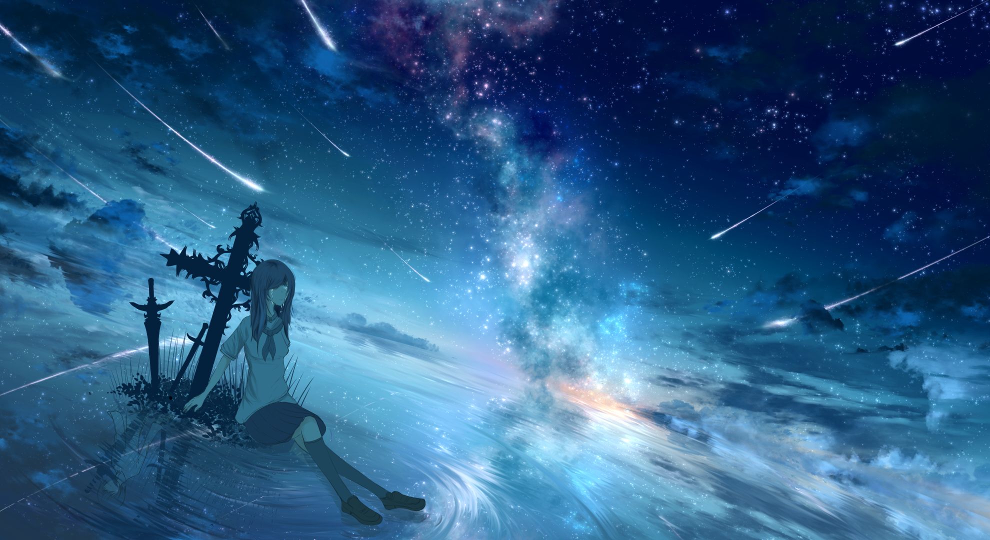 Скачать обои бесплатно Аниме, Звездное Небо, Оригинал картинка на рабочий стол ПК