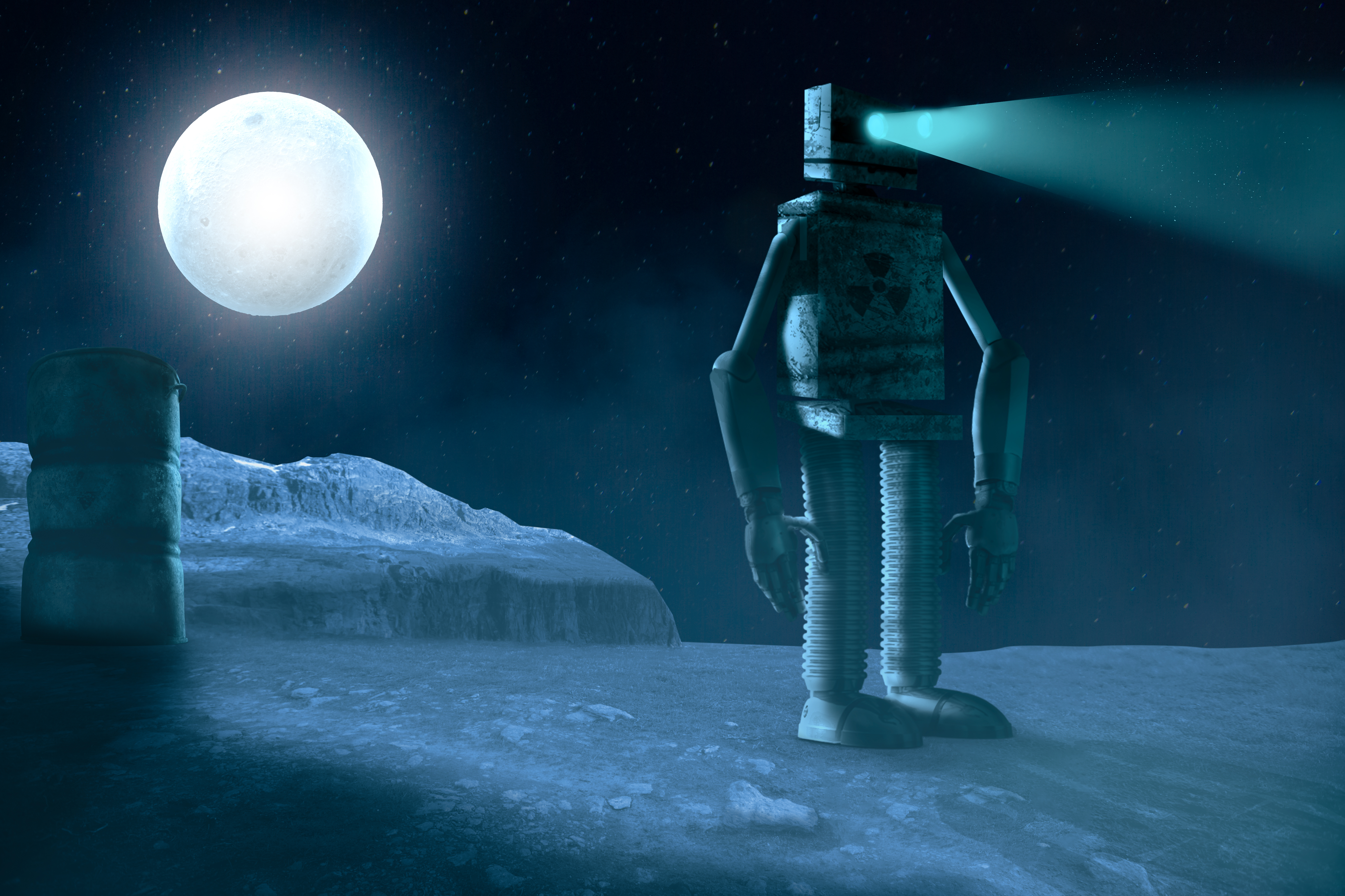 Download mobile wallpaper Moon, Drawing, Robot, Sci Fi for free.