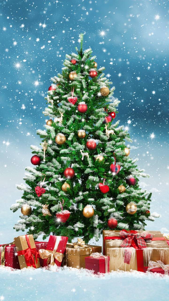 Download mobile wallpaper Snow, Tree, Christmas, Holiday, Gift, Snowfall for free.