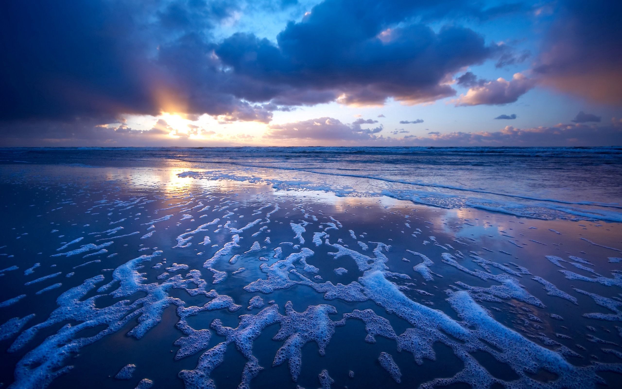 sand, nature, sea, shore, bank, evening, foam, wave Panoramic Wallpaper