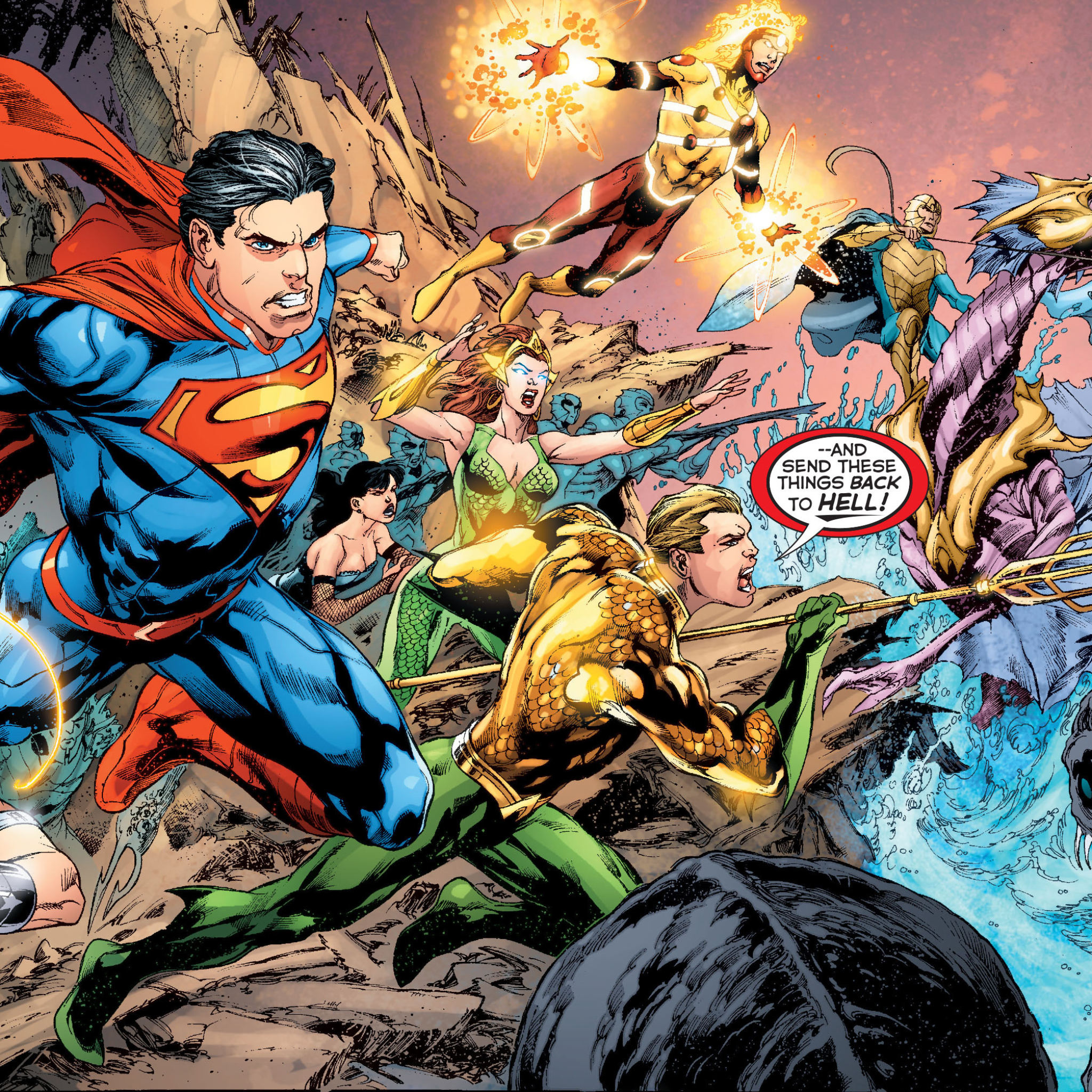Baixar papel de parede para celular de História Em Quadrinhos, Super Heroi, Super Homen, Aquaman, Mulher Maravilha, Tempestade De Fogo (Dc Comics), Liga Da Justiça gratuito.