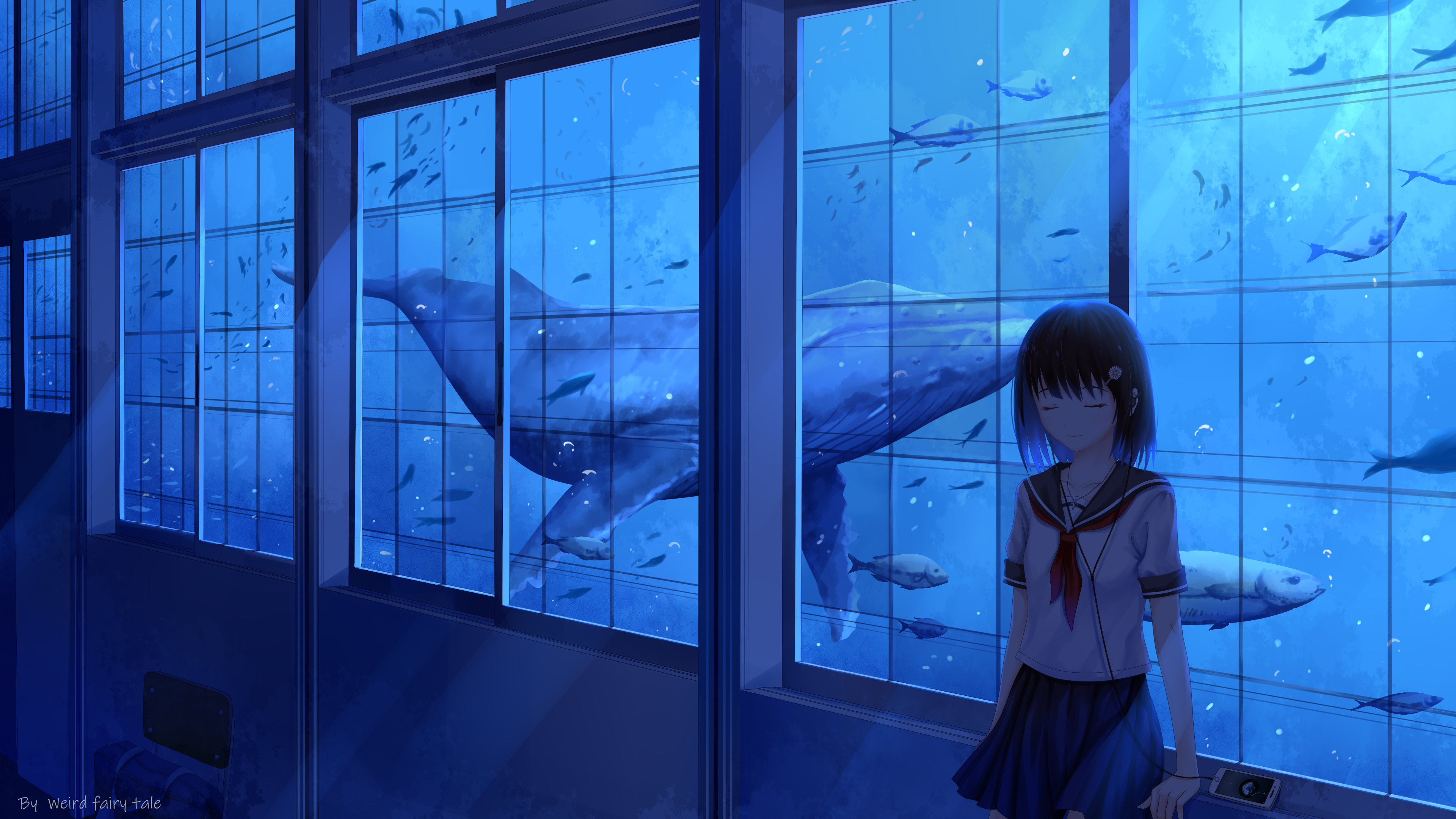 Download mobile wallpaper Anime, Girl, Whale, Uniform, School Uniform, Short Hair for free.