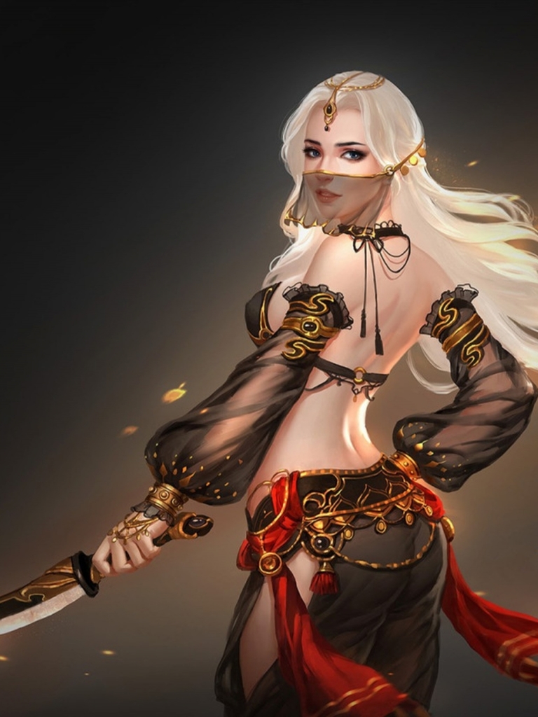 Download mobile wallpaper Fantasy, Dagger, Women Warrior, White Hair for free.