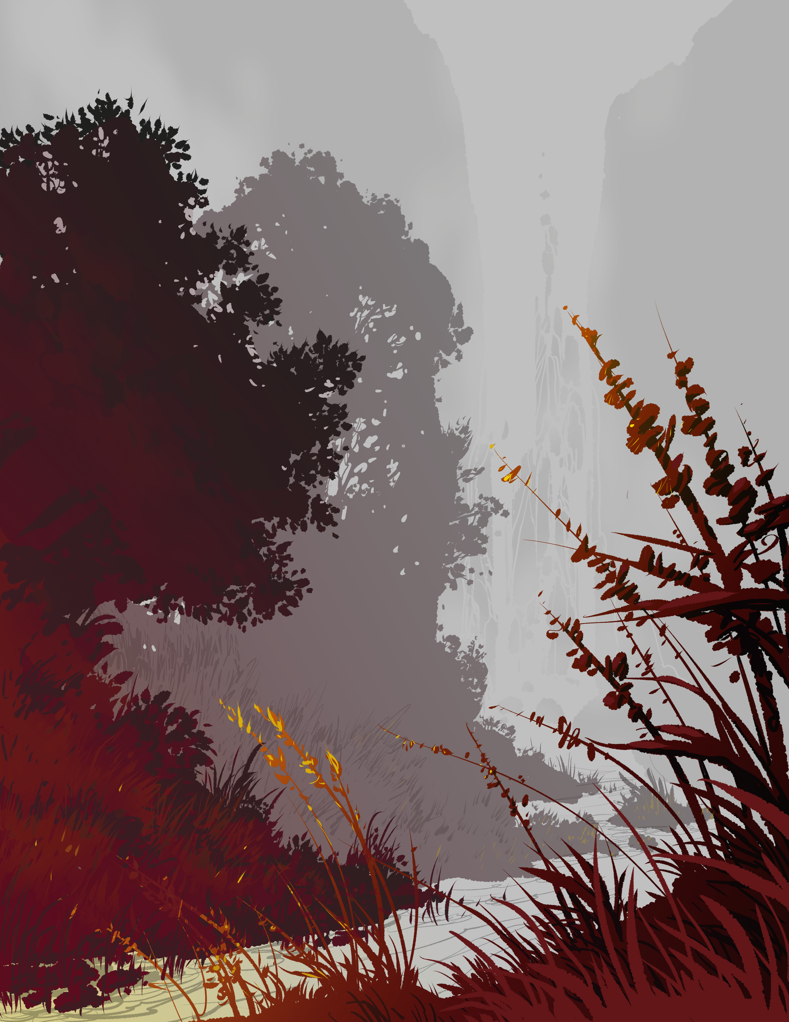 vector, landscape, rivers, trees, grass, art Image for desktop