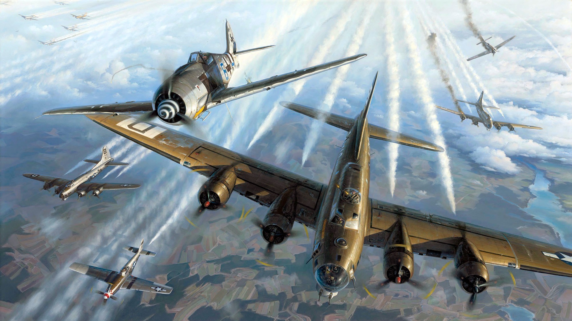 470245 скачать обои фокке вульф fw 190, военные, боинг b 17 летающая крепость, бомбардировщик, боевой самолет, бомбардировщики - заставки и картинки бесплатно