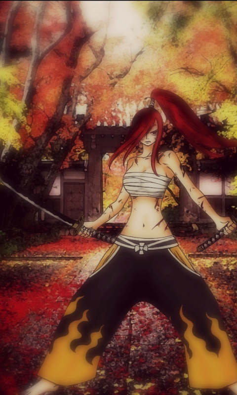 Download mobile wallpaper Anime, Katana, Long Hair, Red Hair, Fairy Tail, Erza Scarlet for free.