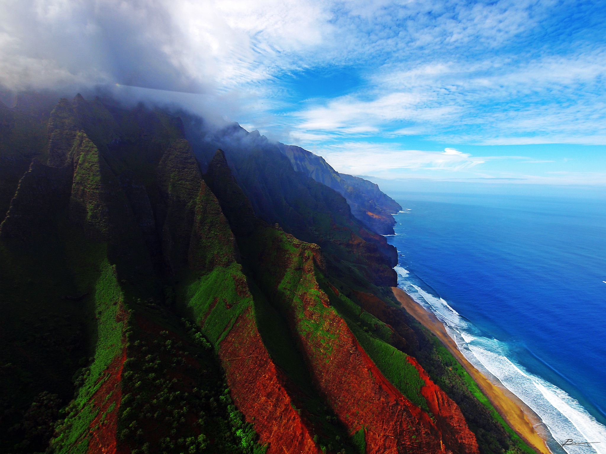PCデスクトップに海, 地平線, 山, 海洋, 崖, 地球, ハワイ, 海岸線画像を無料でダウンロード
