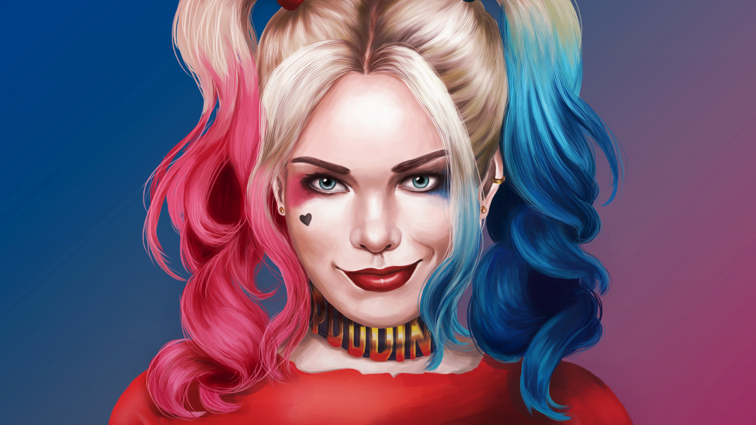 Download mobile wallpaper Blonde, Face, Blue Eyes, Comics, Harley Quinn, Dc Comics, Twintails, Lipstick, Two Toned Hair for free.