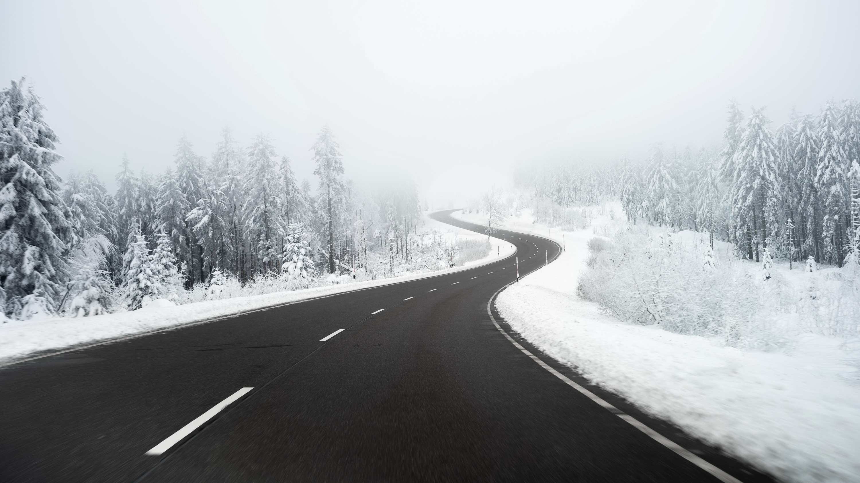 Free download wallpaper Winter, Road, Fog, Man Made on your PC desktop