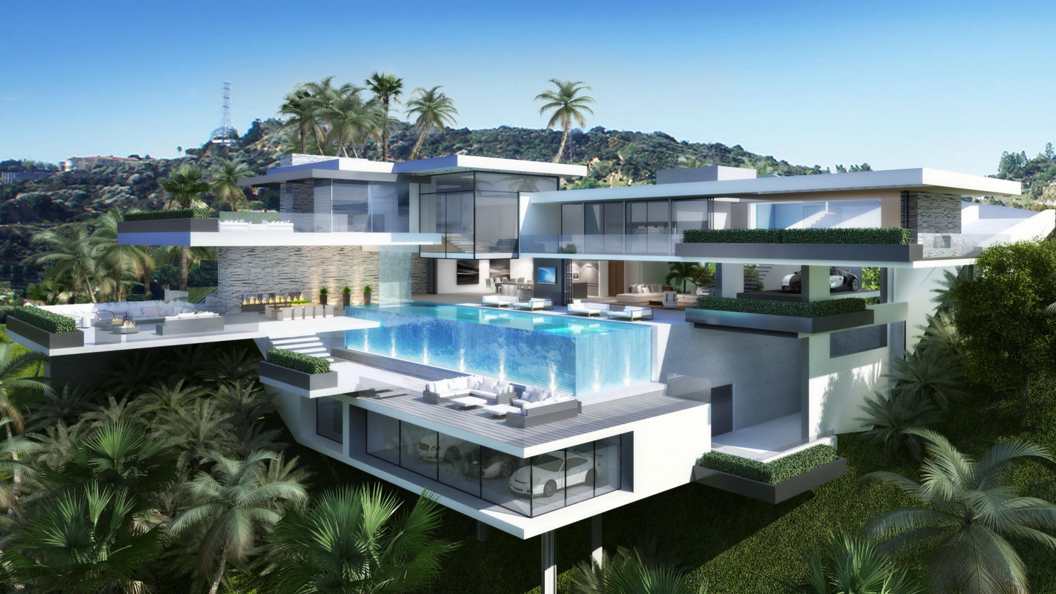 Download mobile wallpaper House, Glass, Pool, Mansion, Man Made for free.