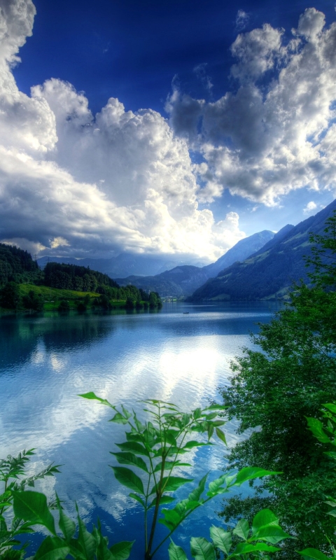 Download mobile wallpaper Landscape, Lakes, Mountain, Lake, Tree, Earth, Cloud for free.