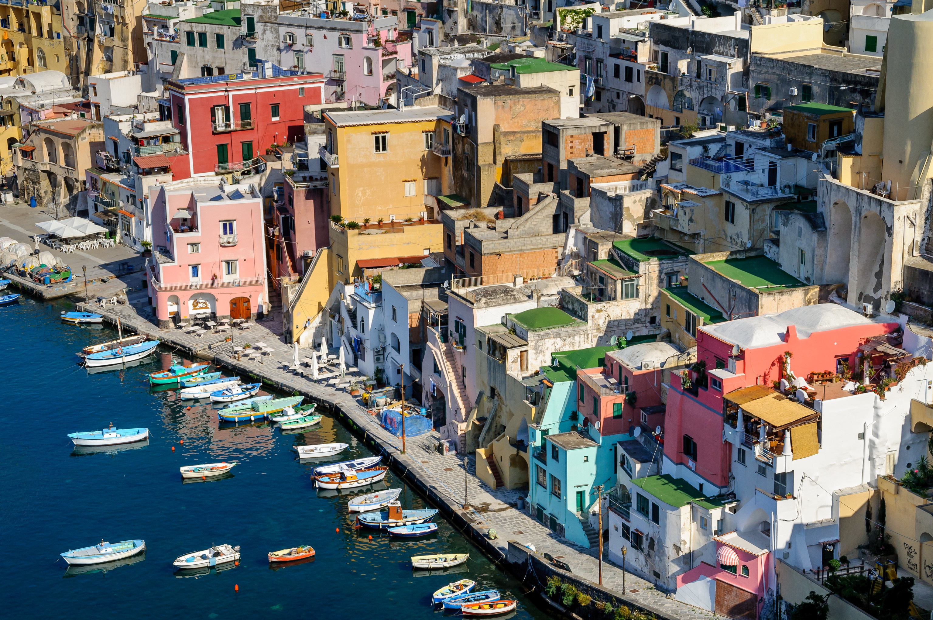 Download mobile wallpaper Italy, House, Boat, Town, Man Made, Procida, Towns for free.
