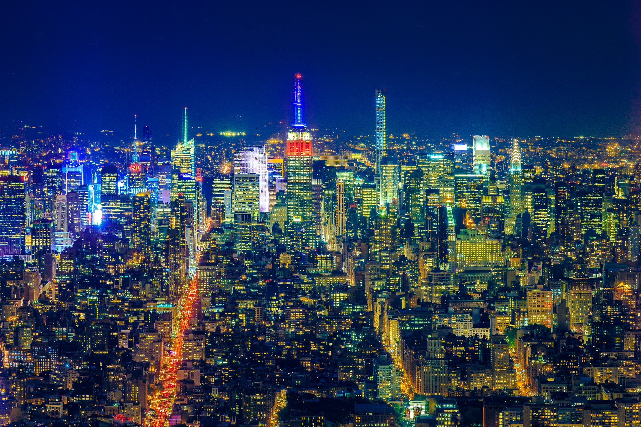 PCデスクトップに都市, 街, 超高層ビル, 建物, 光, ニューヨーク, 夜, アメリカ合衆国, マンメイド, 街並み, 空中画像を無料でダウンロード