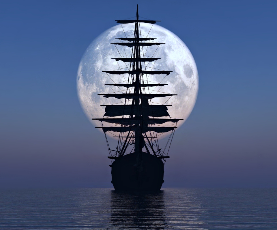 Laden Sie das Mond, Ozean, Segelboot, Schiff, Meer, Fahrzeuge, Segelschiff-Bild kostenlos auf Ihren PC-Desktop herunter