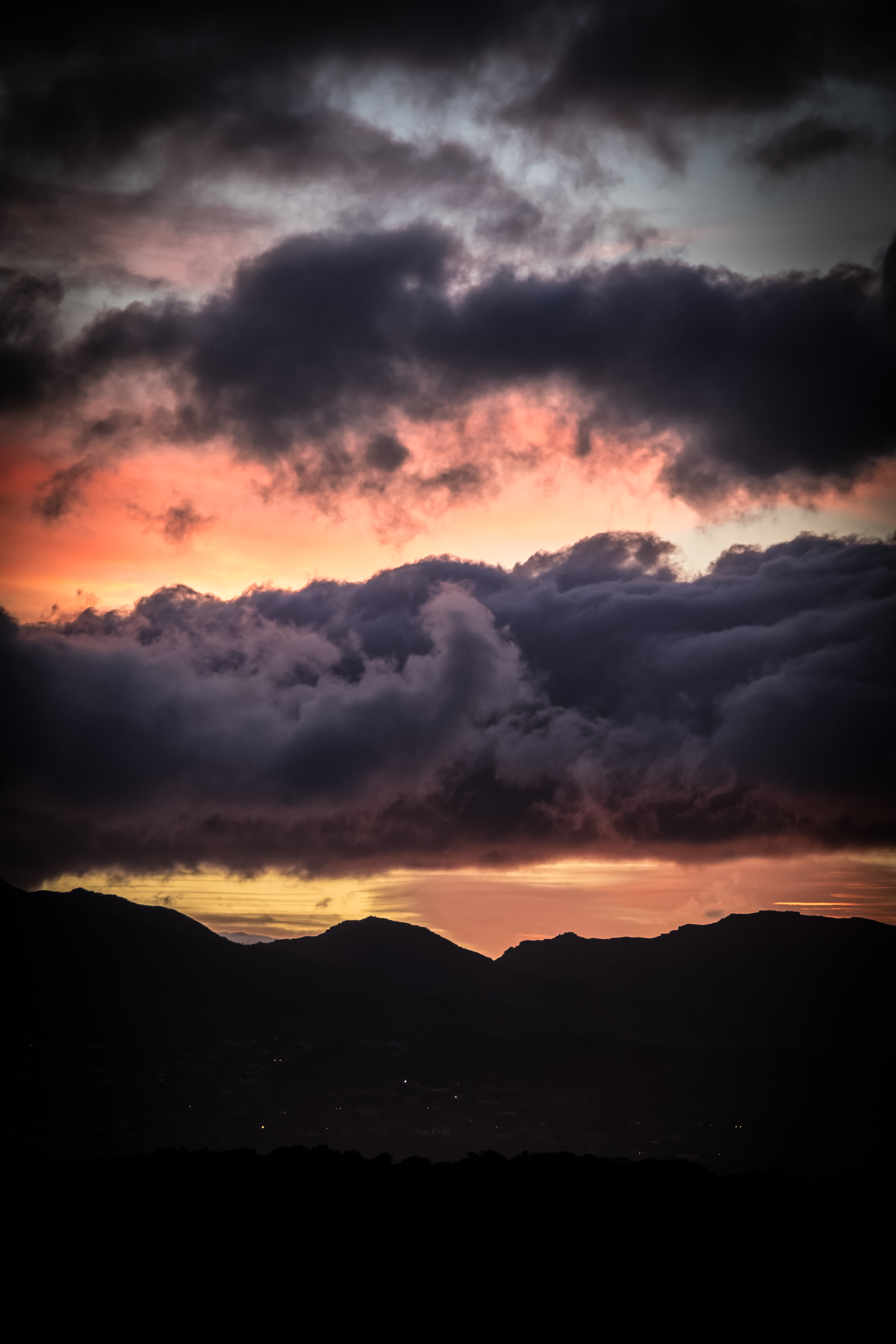Download mobile wallpaper Clouds, Sky, Mountains, Hills, Nature, Sunset for free.