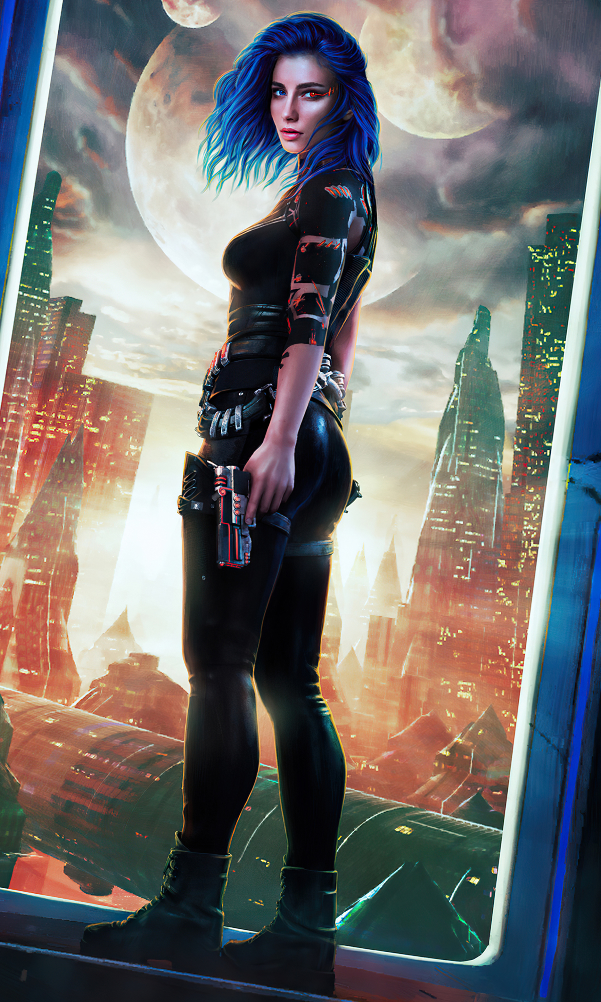 Download mobile wallpaper Sci Fi, Blue Hair, Short Hair, Women Warrior, Woman Warrior for free.