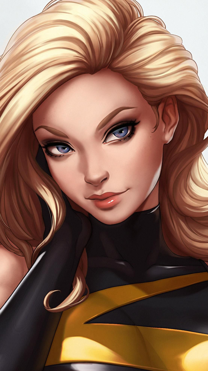 Handy-Wallpaper Blond, Blaue Augen, Blondinen, Comics, Ms Marvel kostenlos herunterladen.