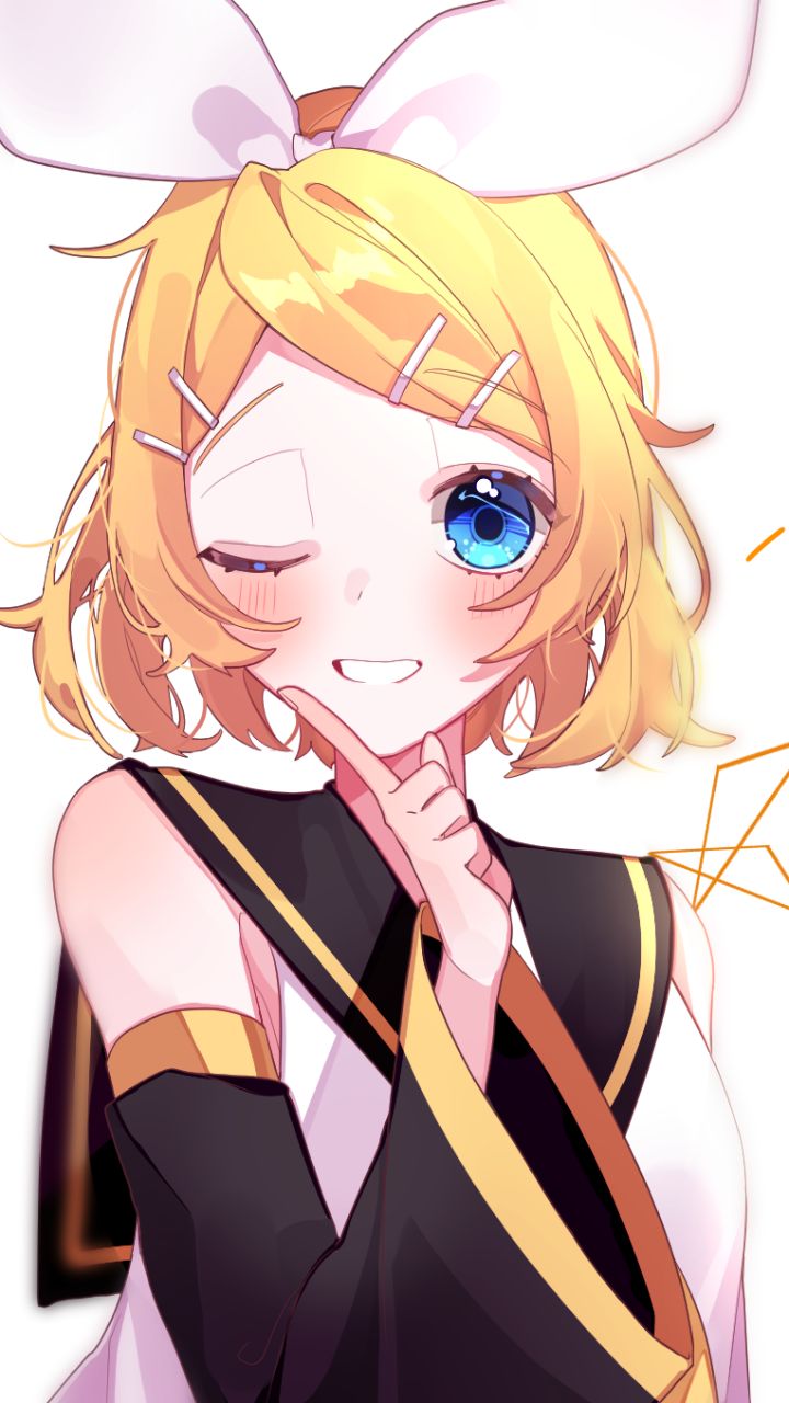 Download mobile wallpaper Anime, Blonde, Vocaloid, Blue Eyes, Wink, Short Hair, Rin Kagamine for free.