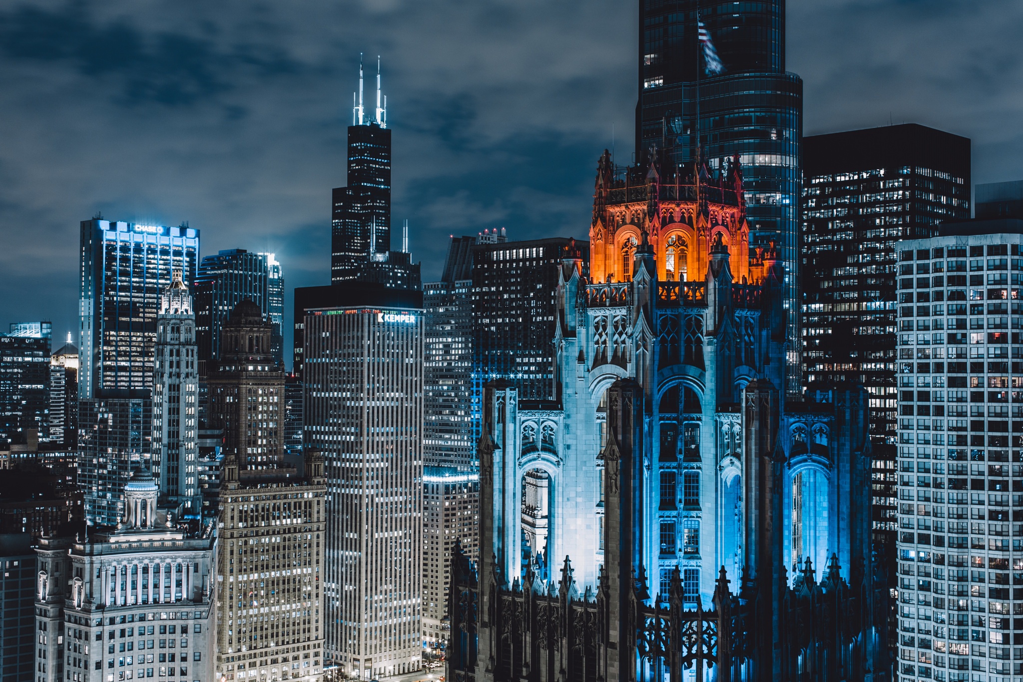 Free download wallpaper Cities, Night, Usa, City, Skyscraper, Building, Chicago, Man Made on your PC desktop