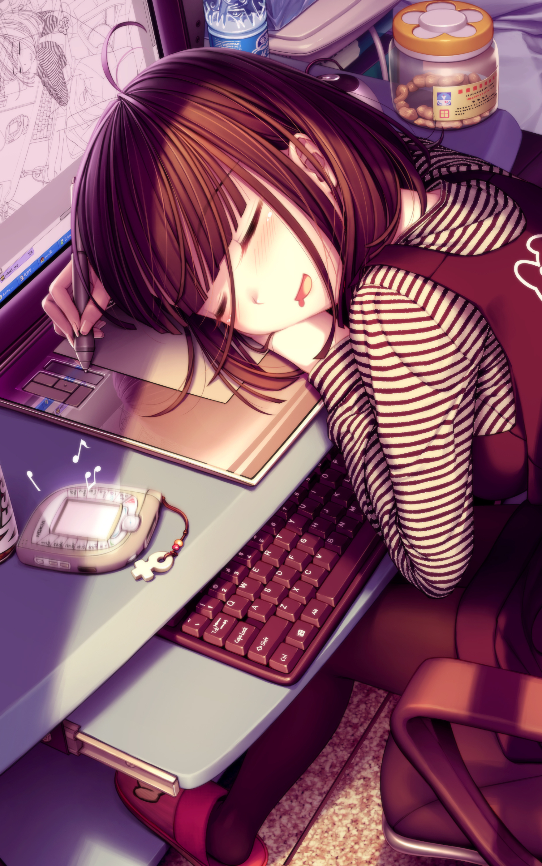 Download mobile wallpaper Anime, Girl, Sleeping, Brown Hair for free.