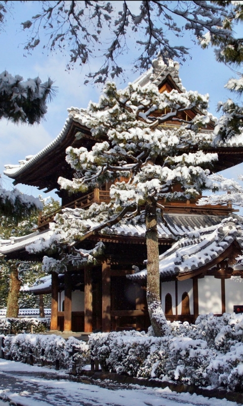Download mobile wallpaper Winter, Temple, Temples, Kyoto, Religious, Kennin Ji Temple for free.