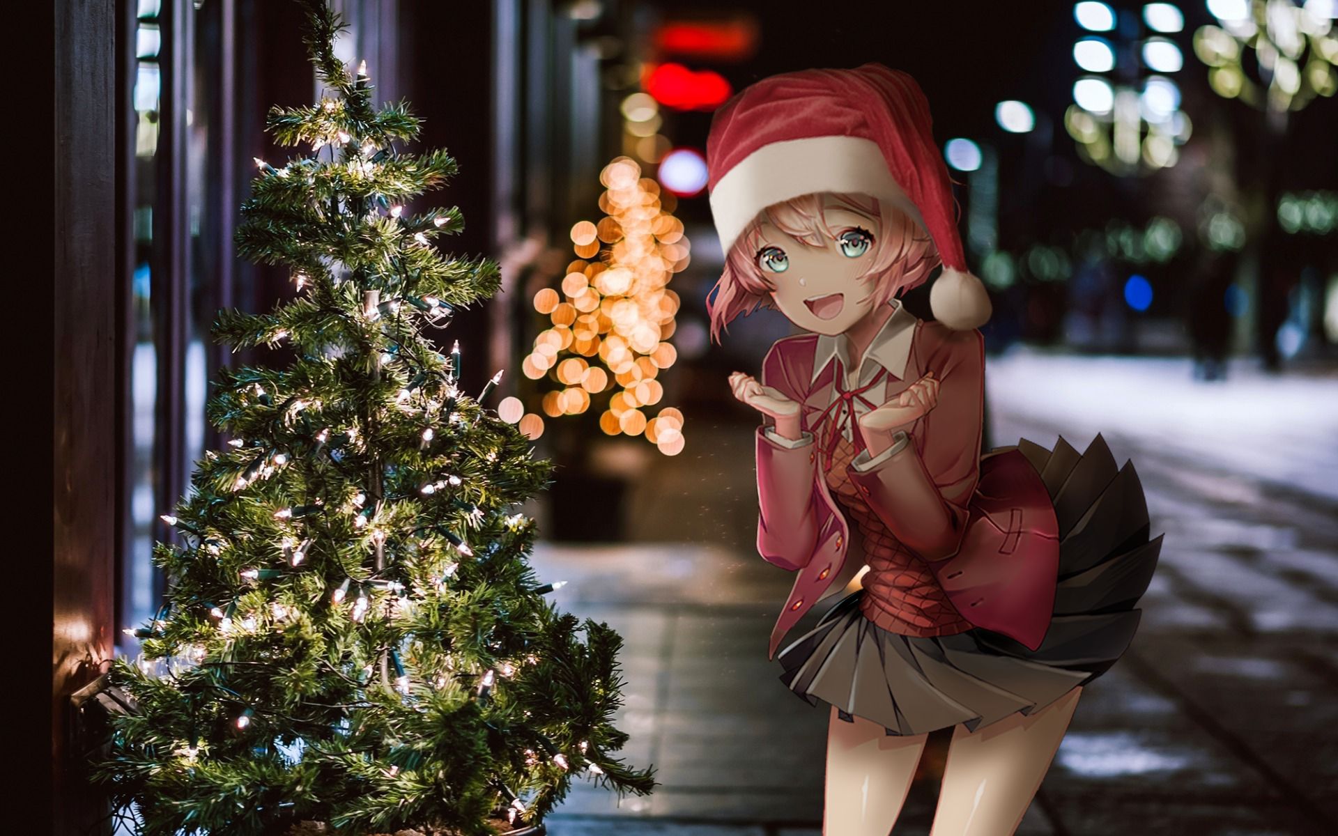 Download mobile wallpaper Anime, Christmas, Manipulation, Santa Hat for free.