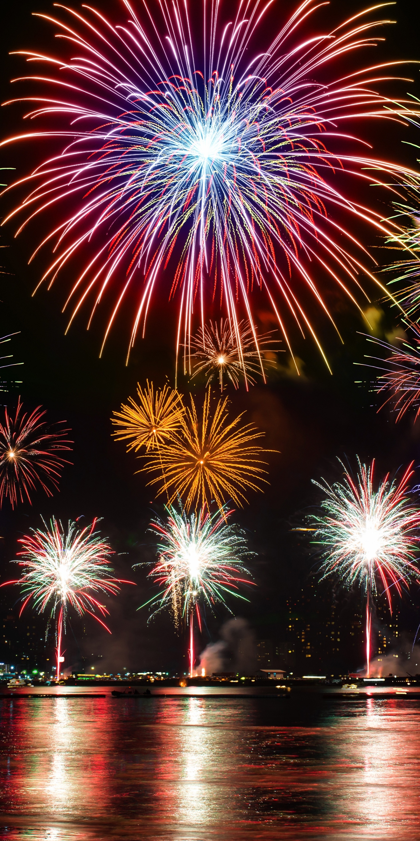Download mobile wallpaper Night, Light, Colors, Fireworks, Photography for free.