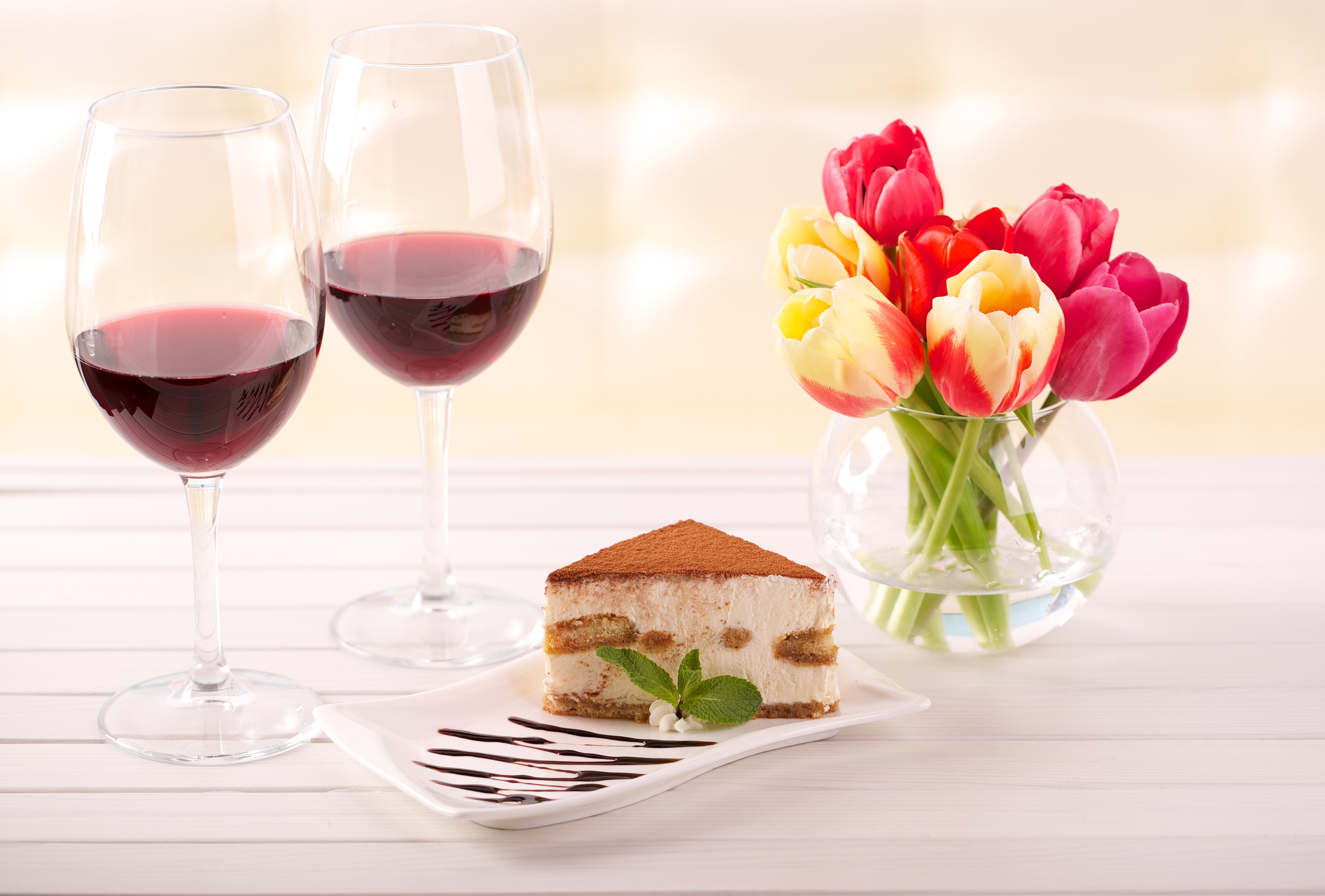 Download mobile wallpaper Food, Dessert, Still Life, Tulip, Wine, Pastry for free.