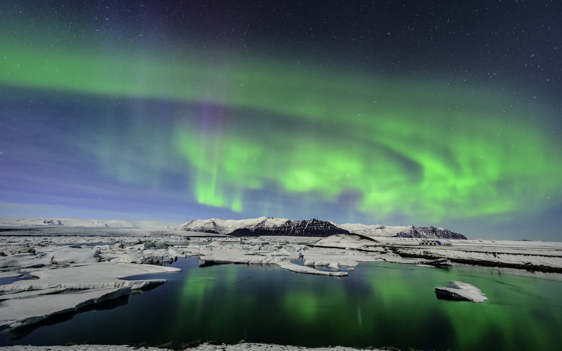 597650 завантажити картинку земля, північне сяйво, лід, ісландія, гора - шпалери і заставки безкоштовно