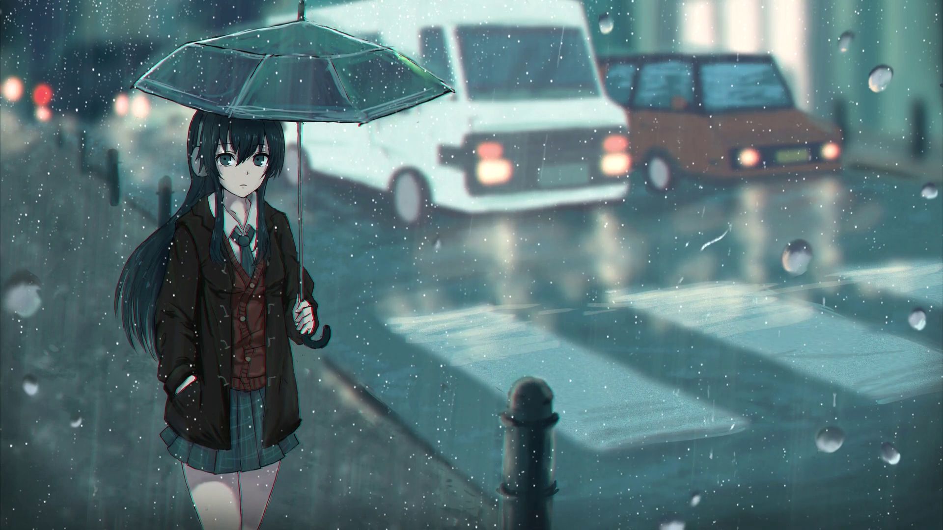 Laden Sie das Regen, Regenschirm, Original, Animes-Bild kostenlos auf Ihren PC-Desktop herunter