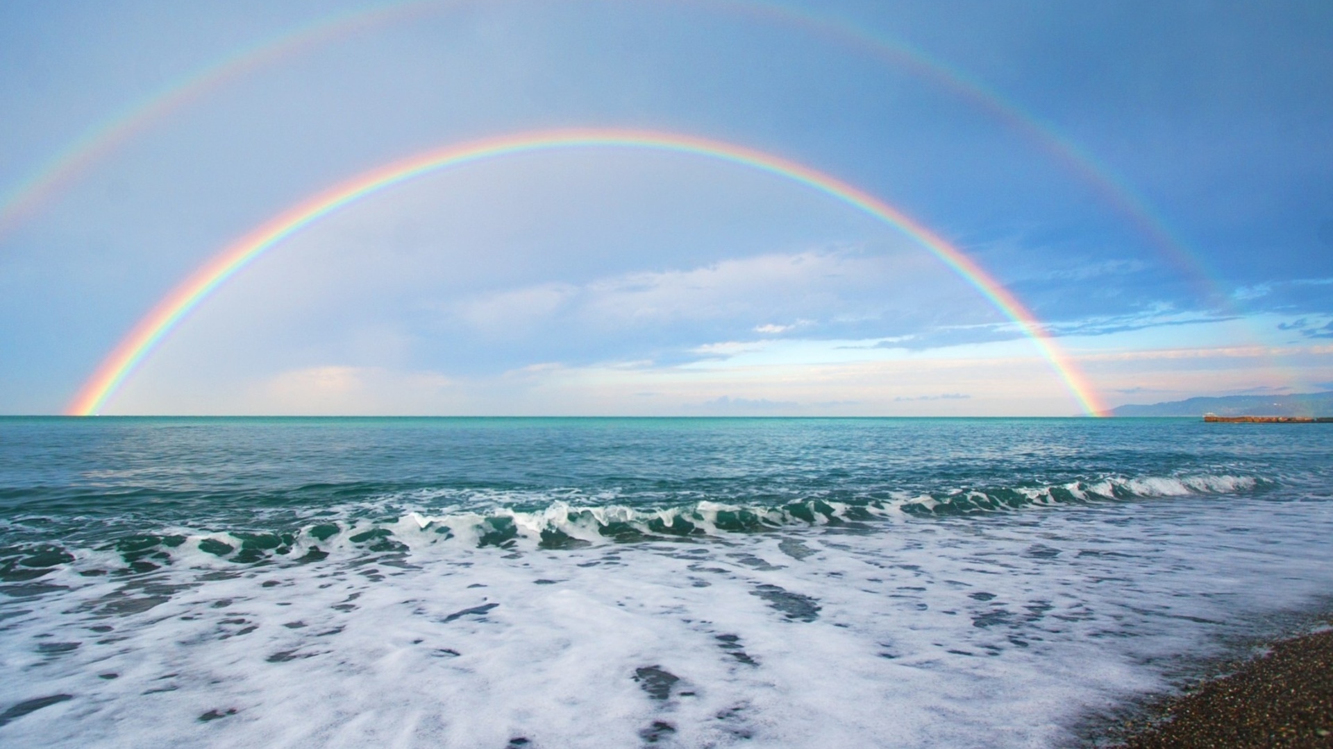Free download wallpaper Sea, Rainbow, Landscape on your PC desktop