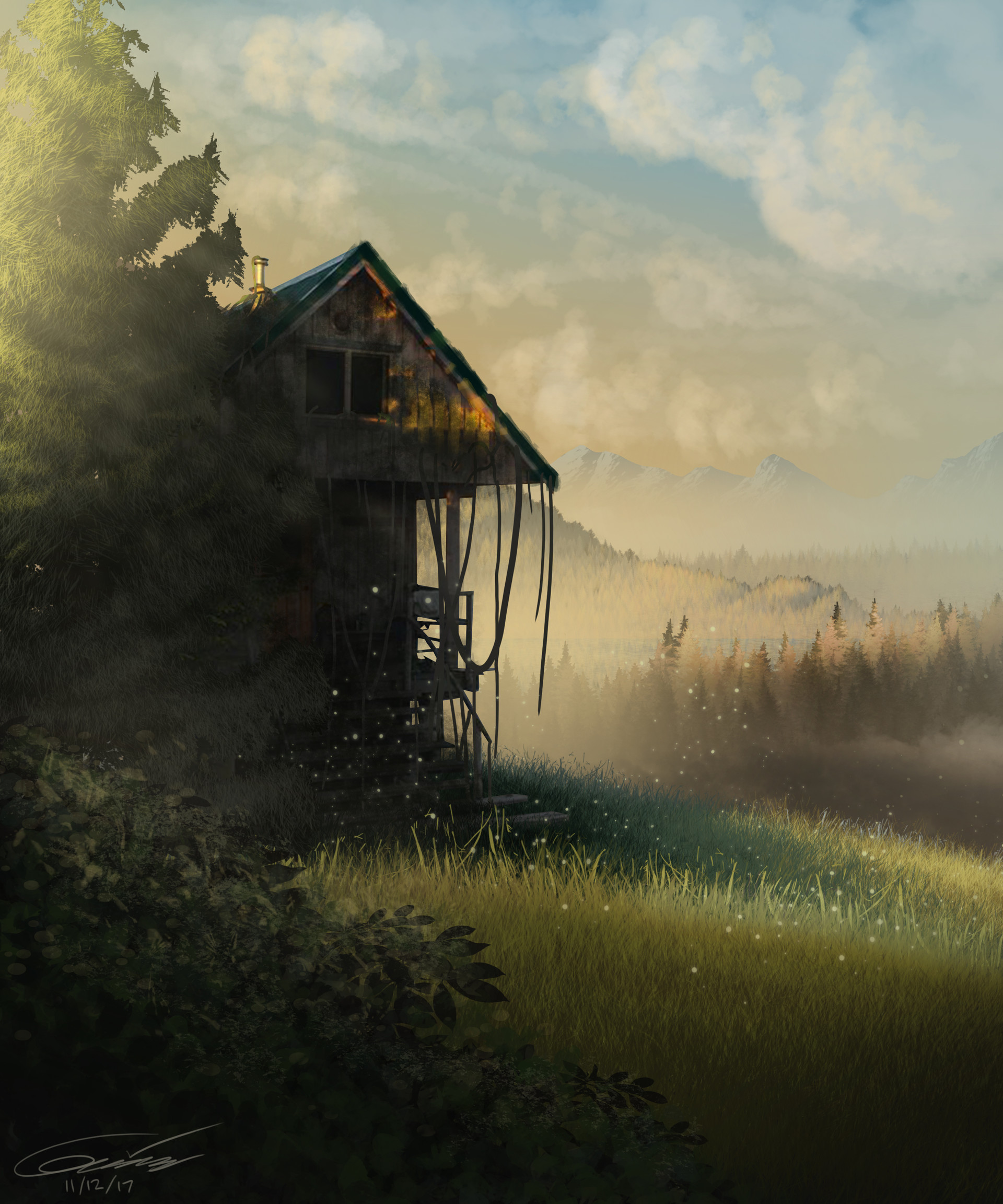 hut, art, grass, forest HD wallpaper