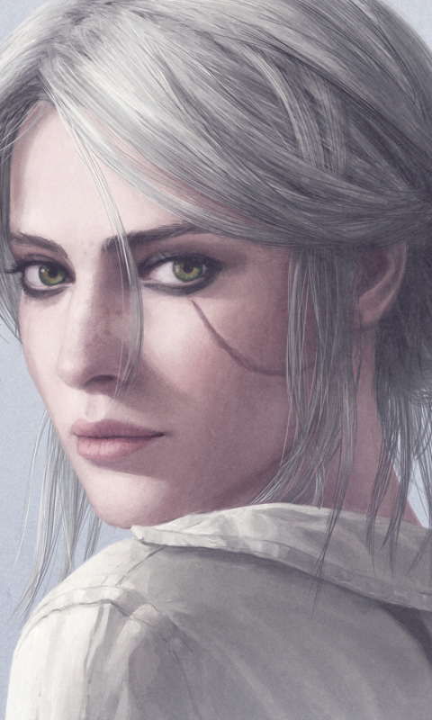 Download mobile wallpaper Face, Green Eyes, Video Game, White Hair, The Witcher, Scar, The Witcher 3: Wild Hunt, Ciri (The Witcher) for free.