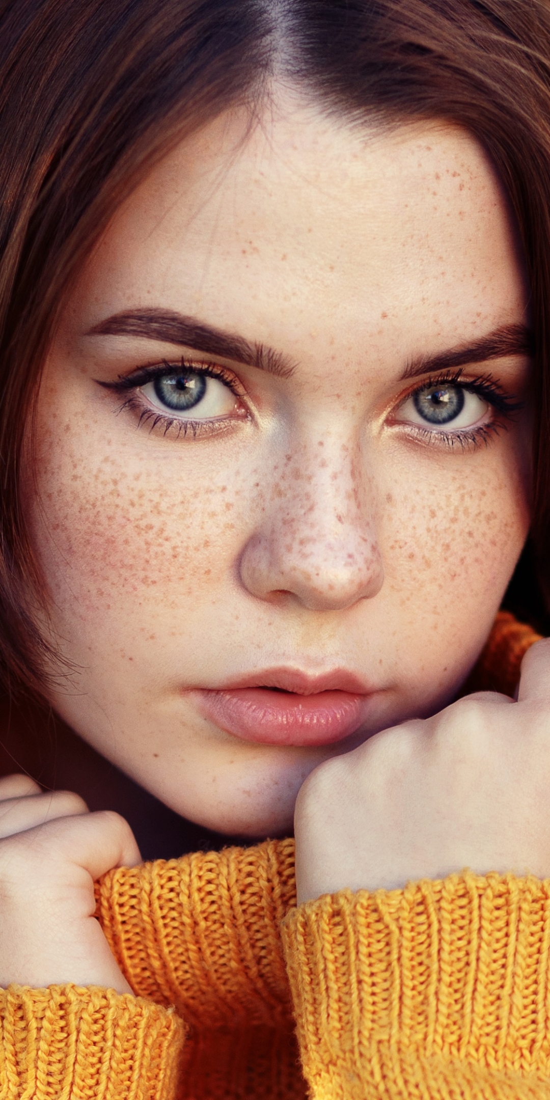 Download mobile wallpaper Face, Model, Women, Blue Eyes, Freckles for free.