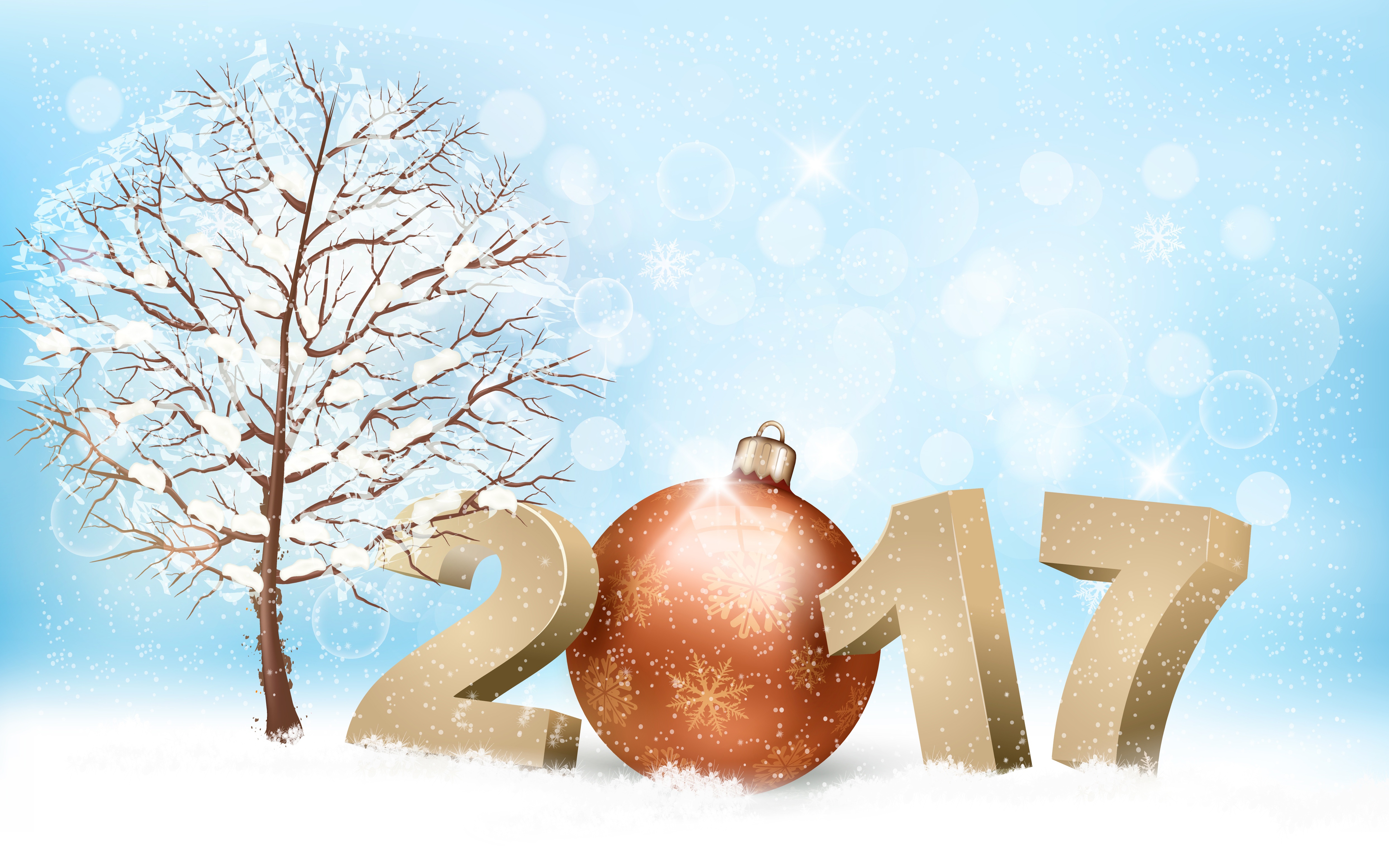 無料モバイル壁紙冬, 木, 新年, 雪, ホリデー, 2017年新年をダウンロードします。