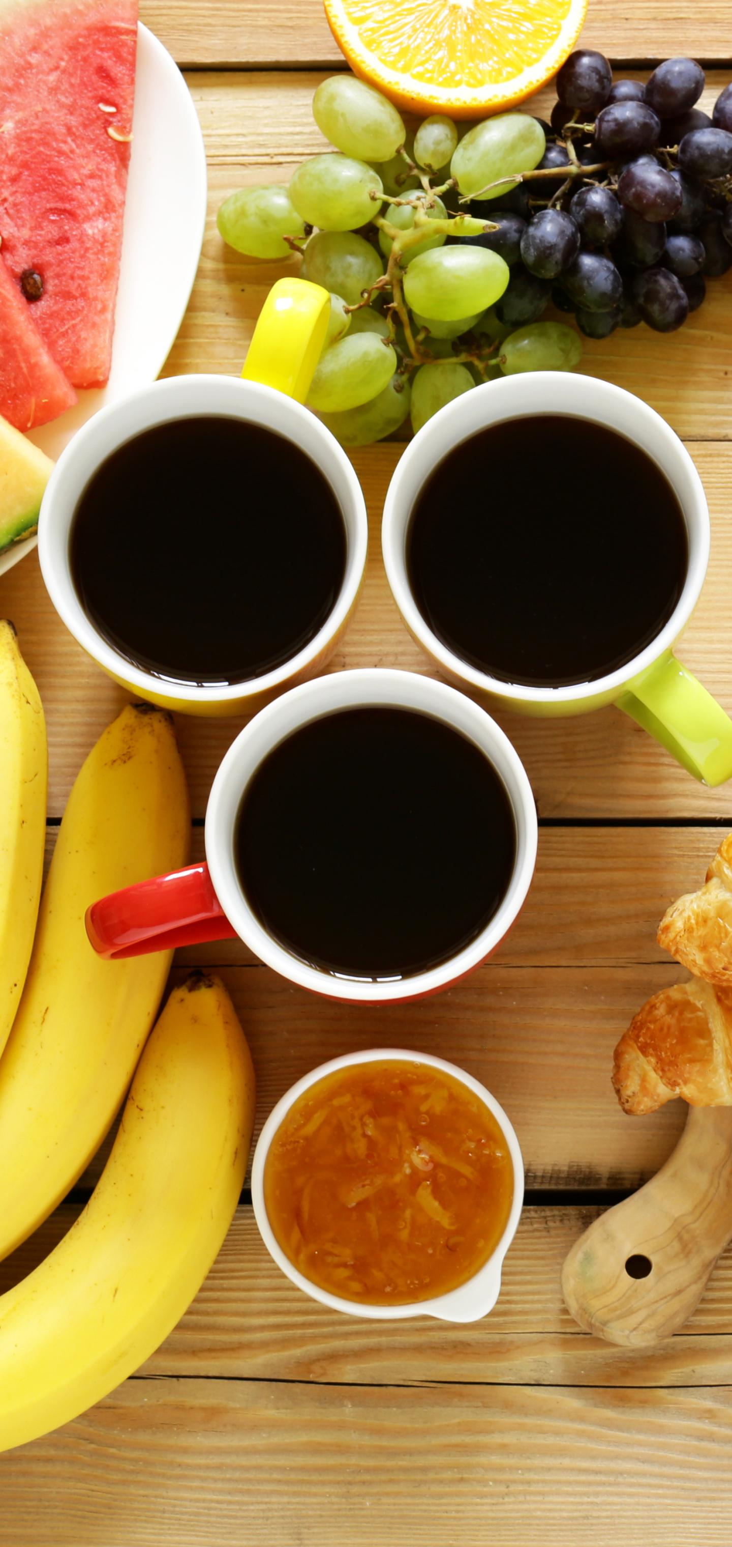 Download mobile wallpaper Food, Grapes, Coffee, Still Life, Cup, Breakfast for free.
