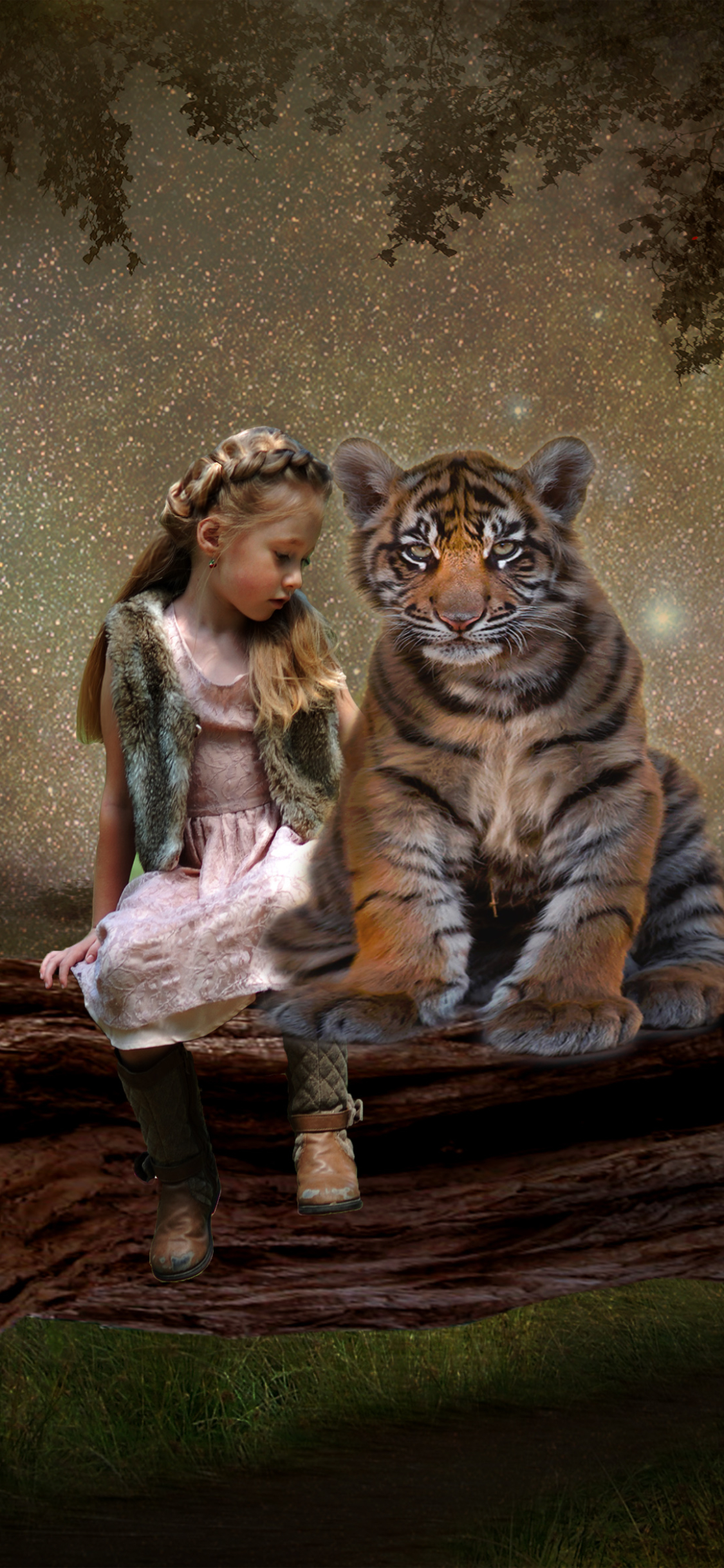 Download mobile wallpaper Tiger, Photography, Manipulation, Little Girl for free.