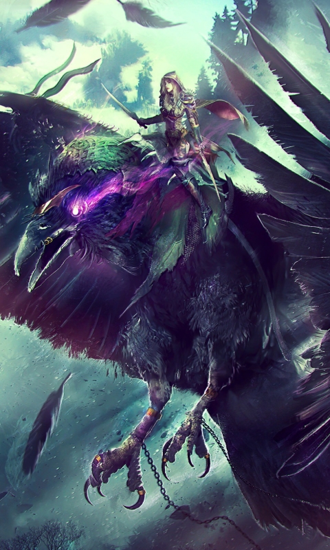Download mobile wallpaper Warcraft, Feather, Bird, Crow, Dagger, Video Game, World Of Warcraft, Woman Warrior for free.