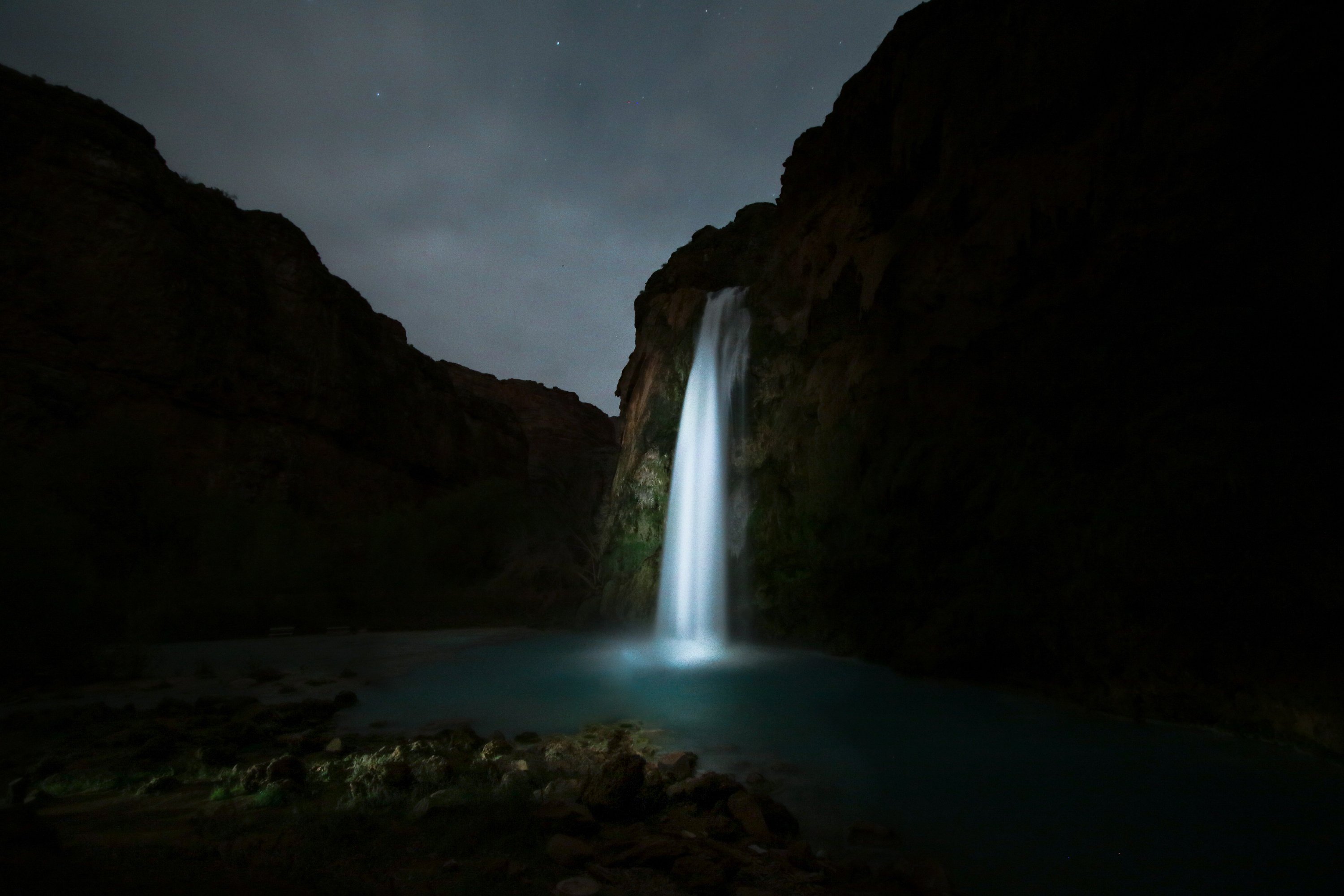 Download mobile wallpaper Night, Waterfalls, Waterfall, Earth for free.