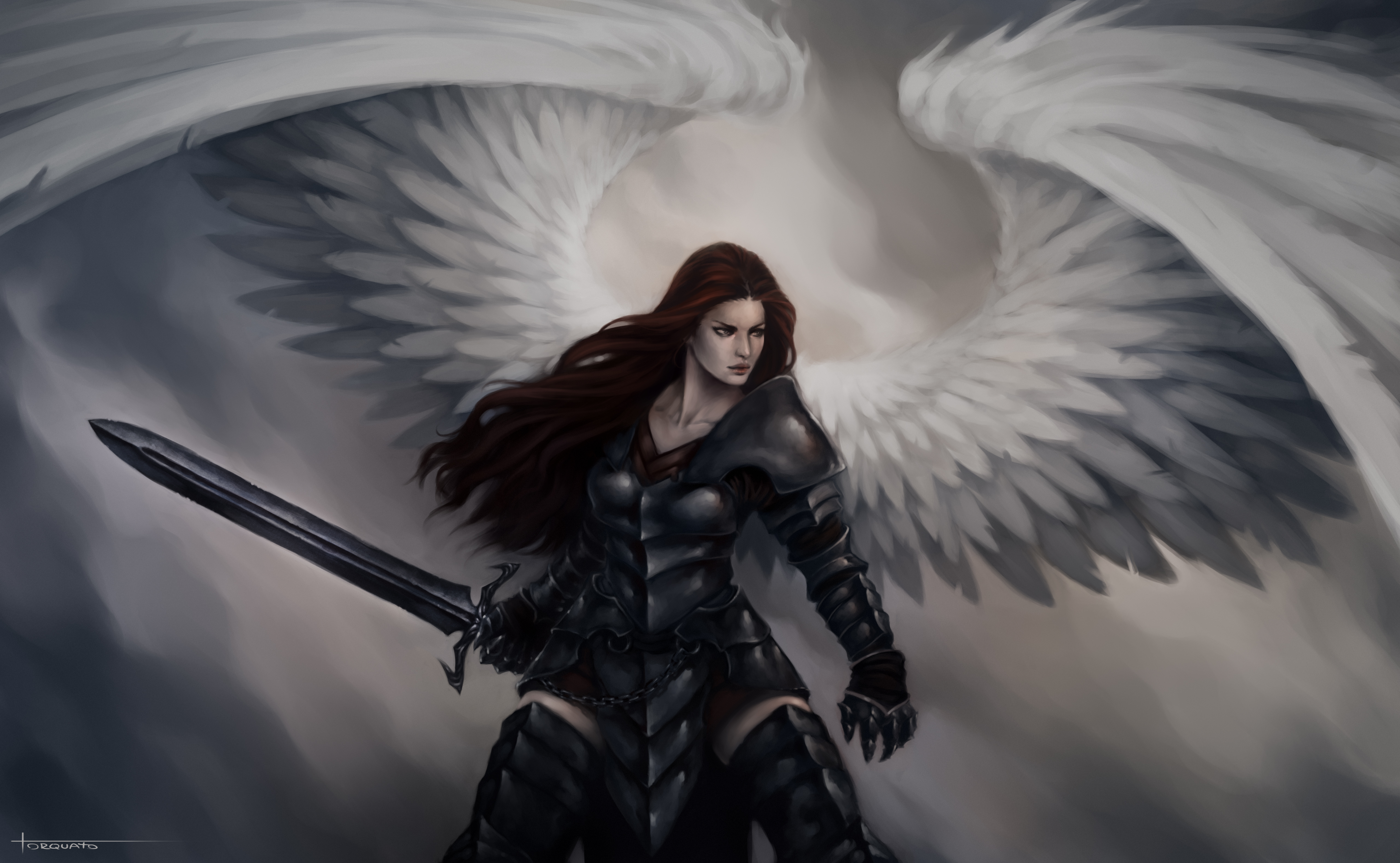 PCデスクトップにファンタジー, 天使, 翼, 鎧, 剣, 女戦士, 天使の戦士画像を無料でダウンロード