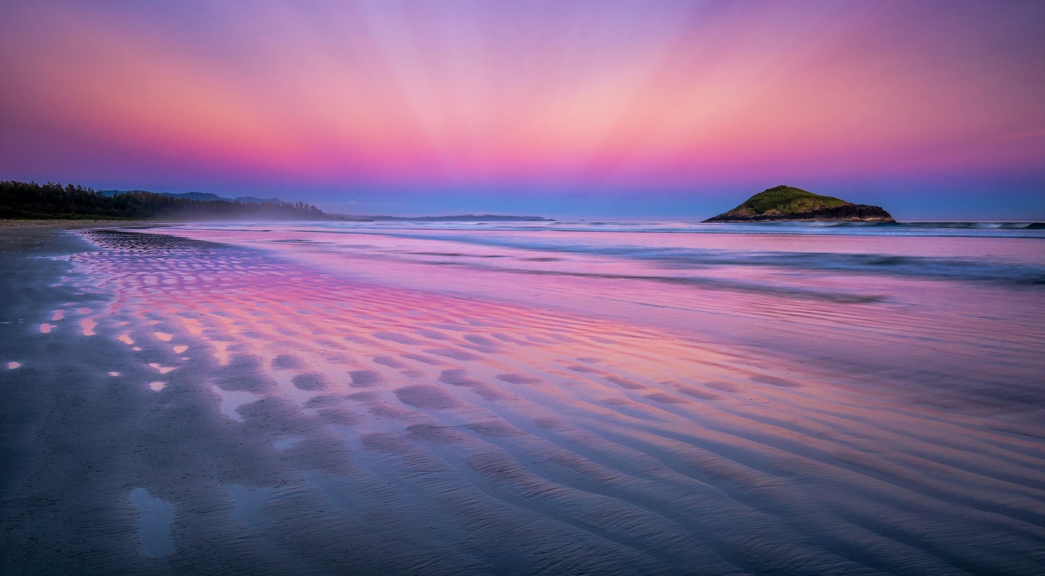 Free download wallpaper Sunset, Pink, Beach, Horizon, Earth on your PC desktop