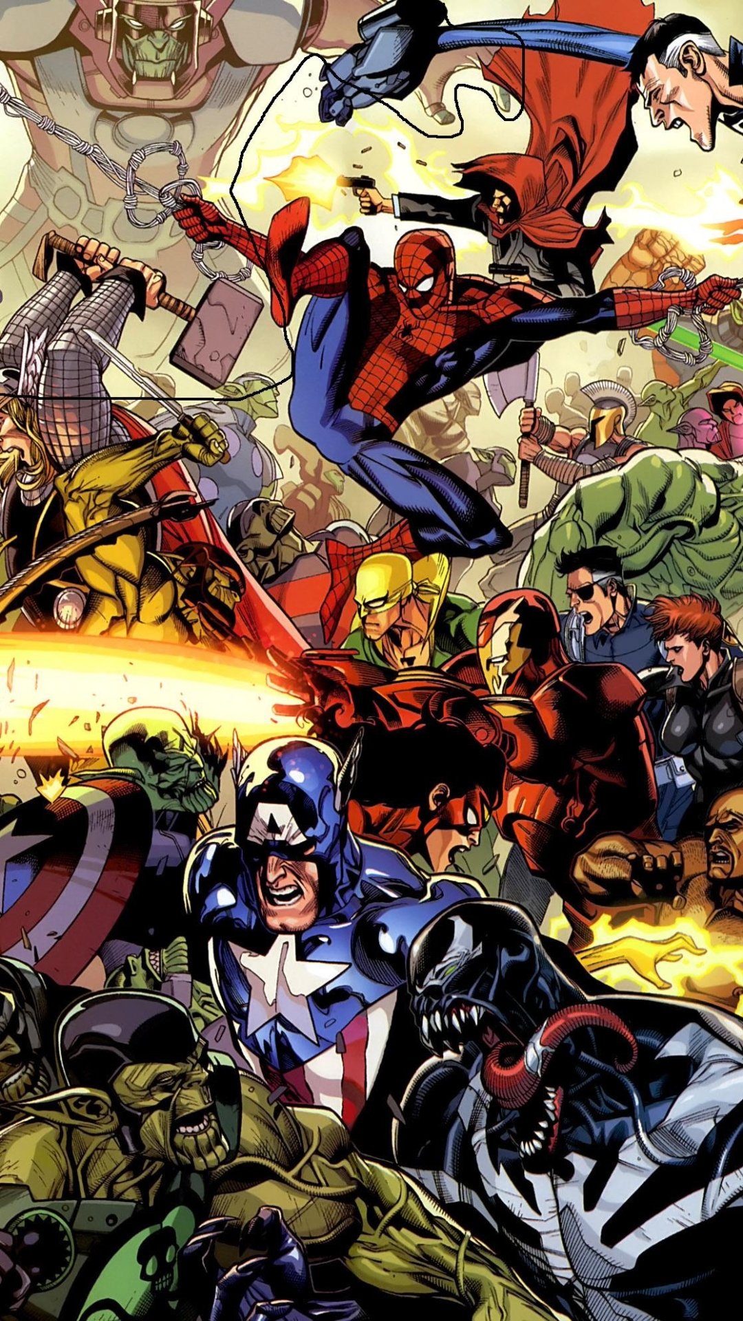 Скачати мобільні шпалери Людина Павук, Залізна Людина, Капітан Америка, Отрута, Росомаха, Комікси, Містер Фантастик, Комікси Marvel безкоштовно.