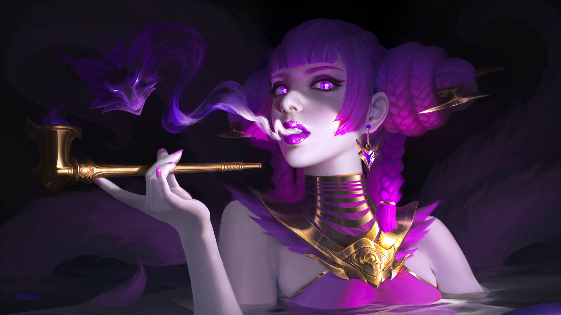 Free download wallpaper Fantasy, Smoke, Women, Purple Hair on your PC desktop