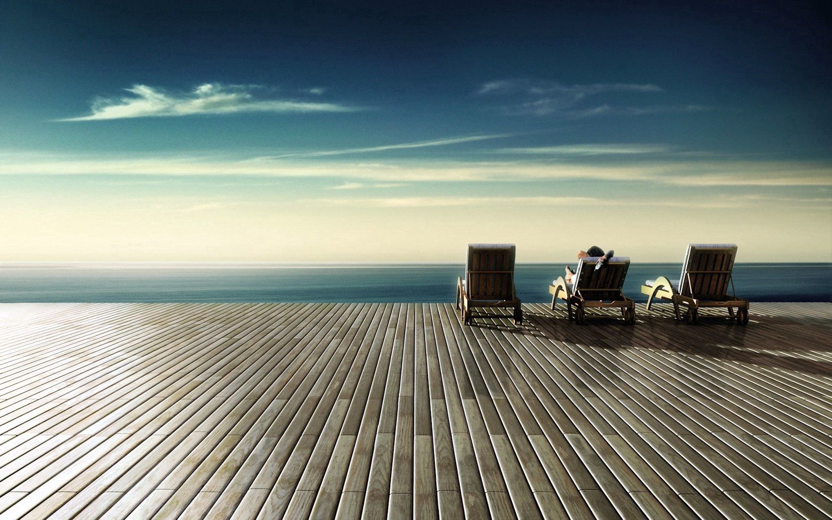 relaxation, rest, miscellanea, sky, shore, bank, miscellaneous, sun loungers, sun beds, wooden floor