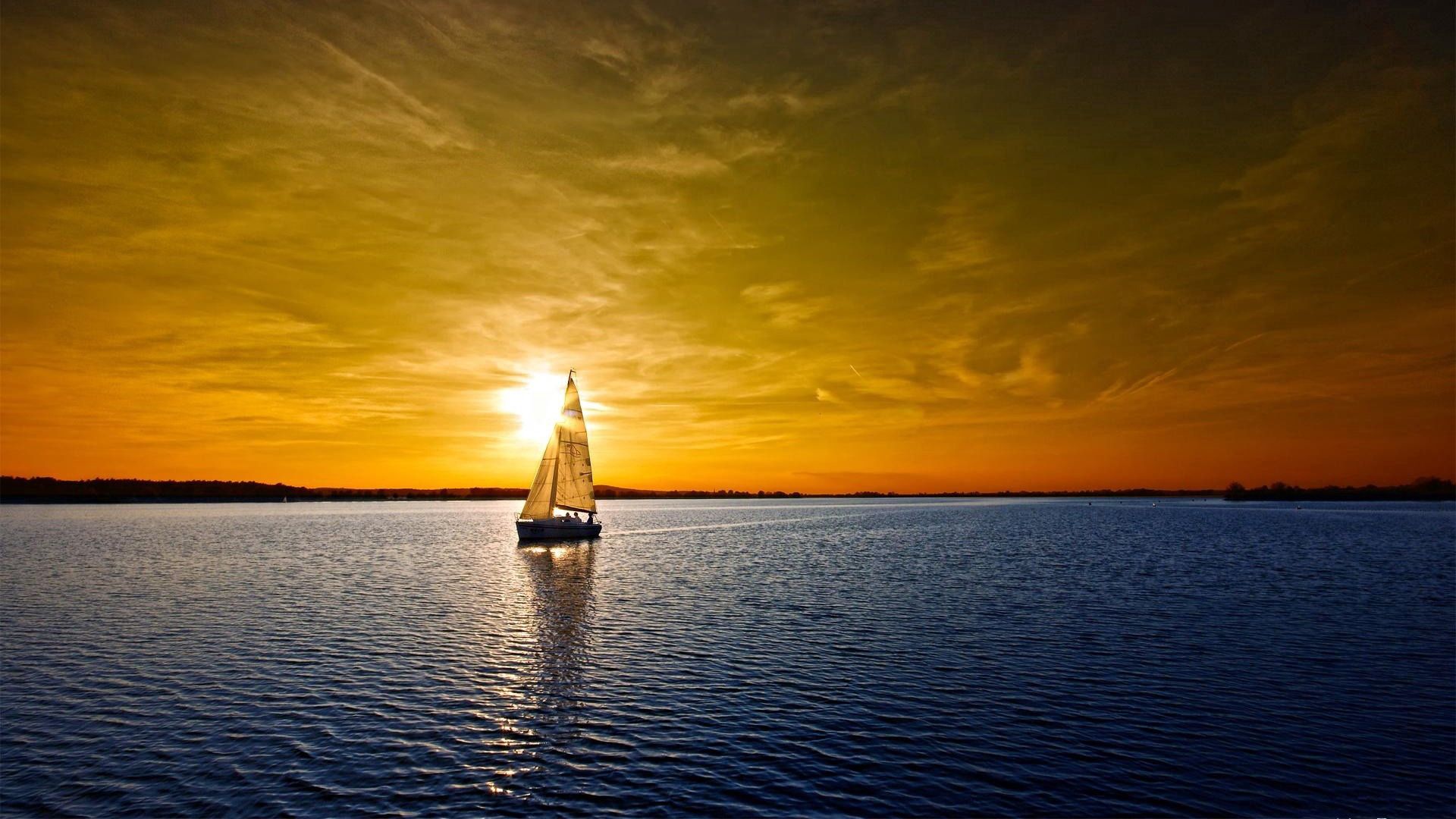 sunset, nature, water, sky, sea, boat, sail