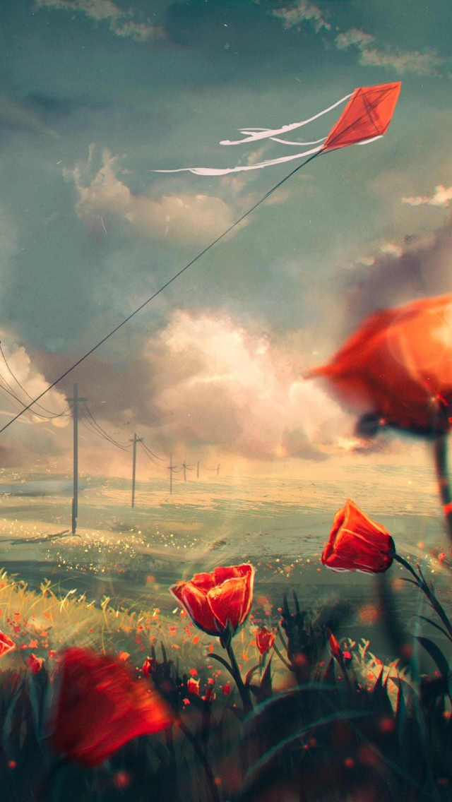 Download mobile wallpaper Anime, Landscape, Sky, Flower, Cloud, Original for free.