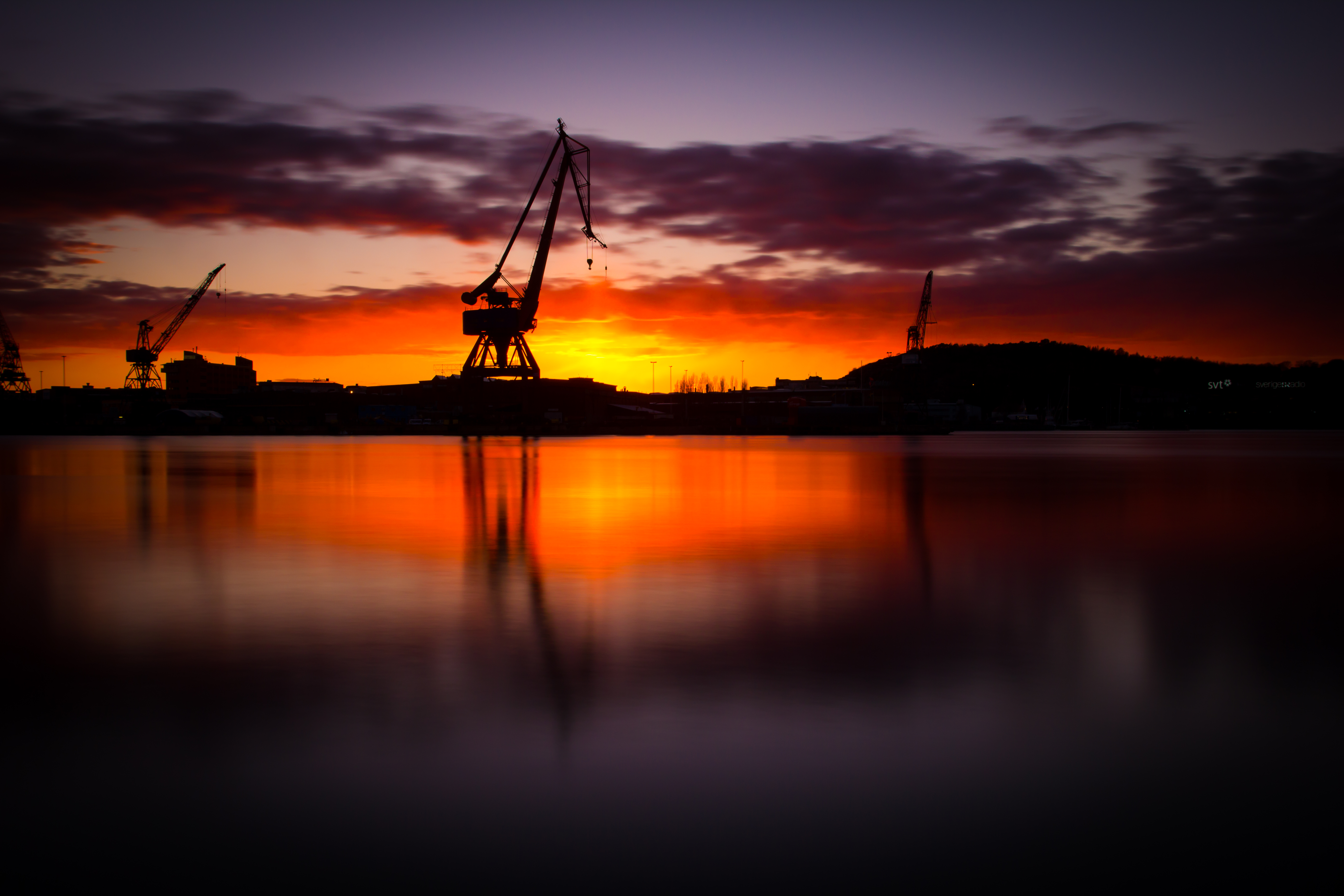 Free download wallpaper Water, Sunset, Reflection, Nature, Construction on your PC desktop