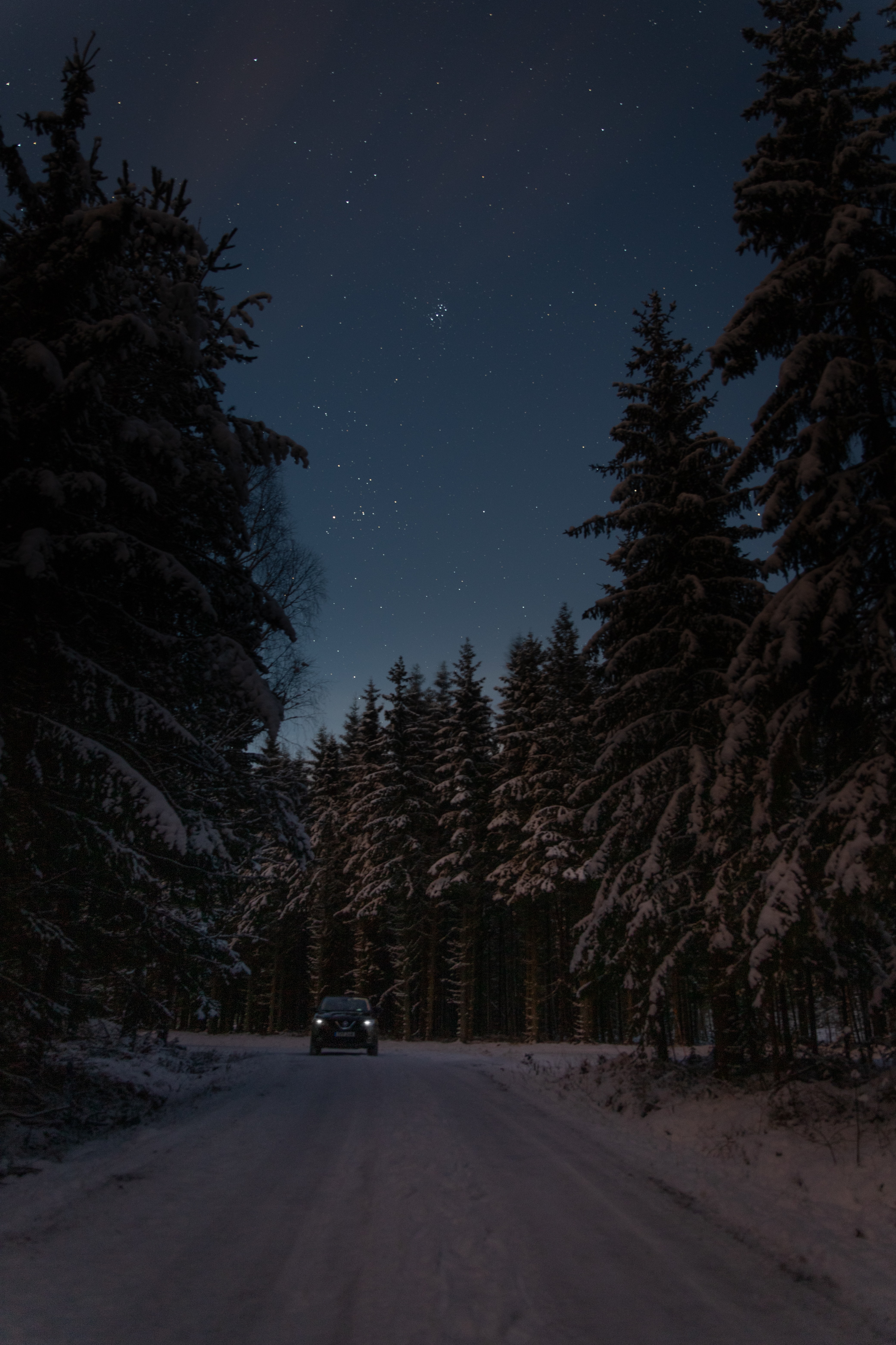 Download mobile wallpaper Winter, Road, Car, Night, Dark for free.