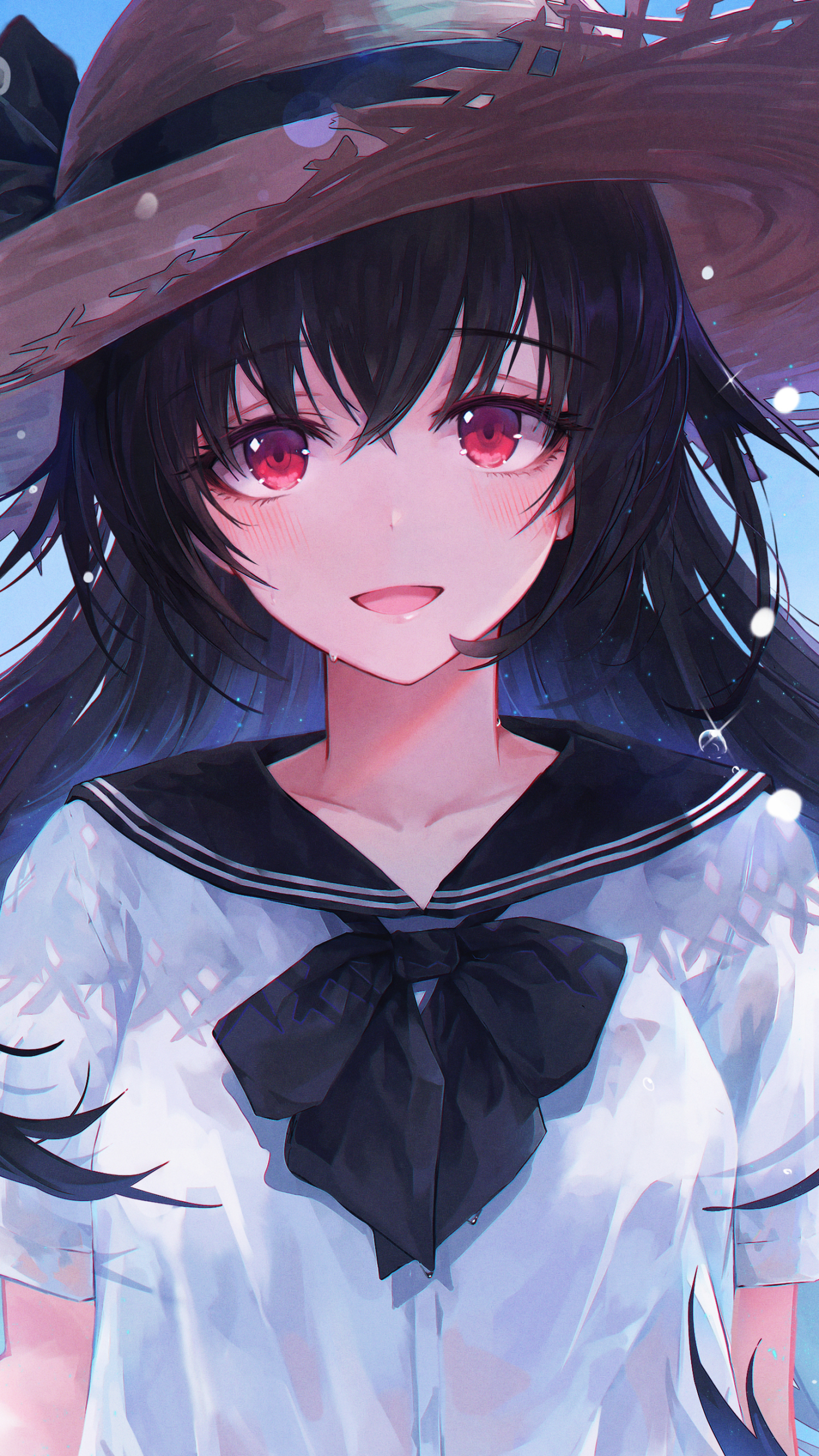 Download mobile wallpaper Anime, Hat, Original, Red Eyes, Black Hair for free.