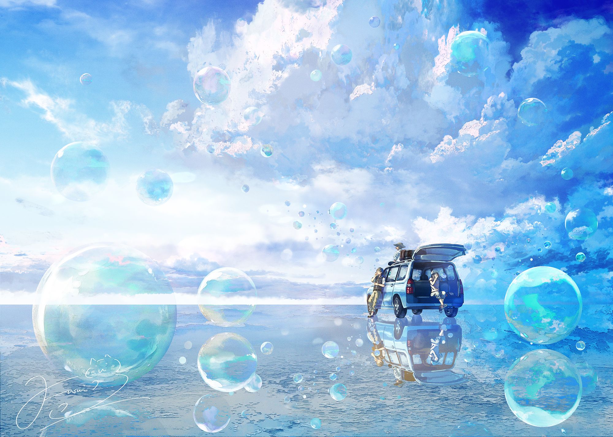 Download mobile wallpaper Anime, Reflection, Bubble, Original for free.